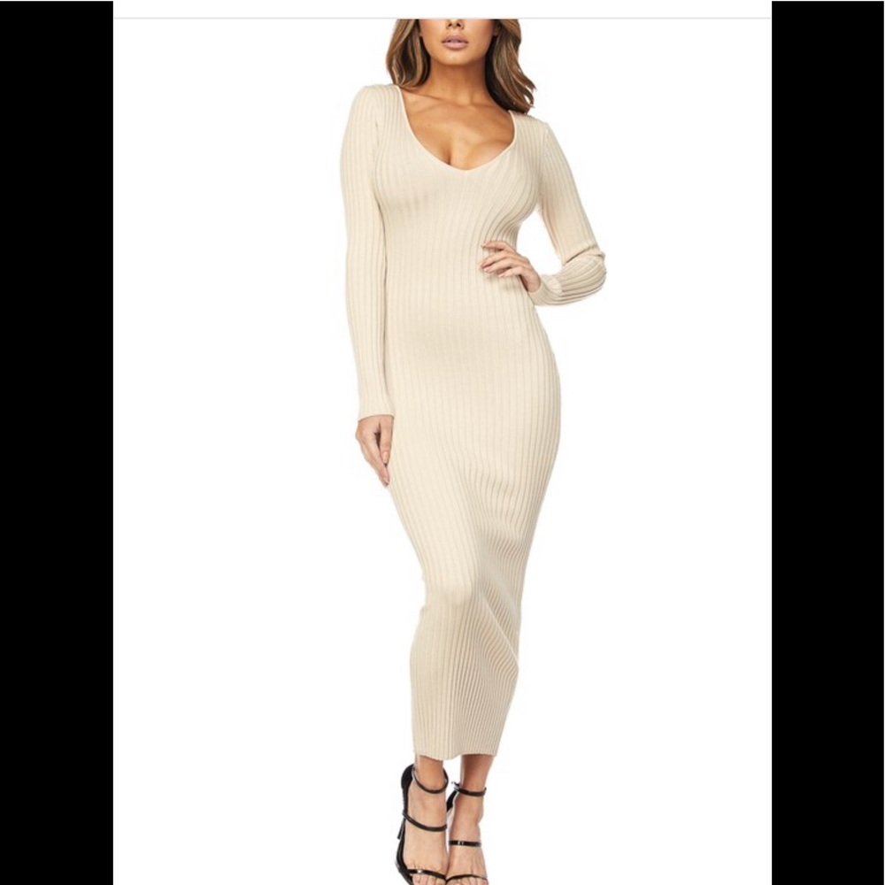 Long Sleeve Rib Midi Dress